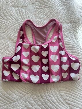 Kids Pink Heart Print Sports Bra